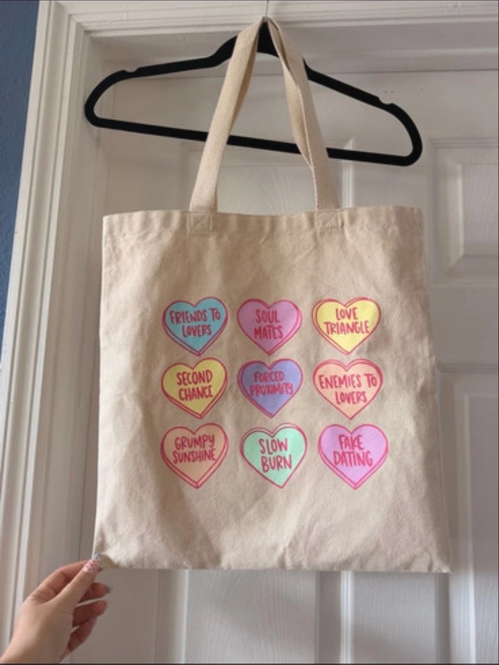 Canvas Tote Bag with Pastel Heart Graphics